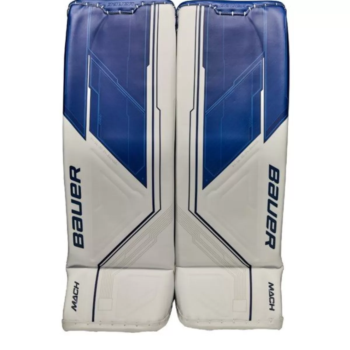 Målvaktsbenskydd Supreme Mach Sr White/Blue>BAUER Online